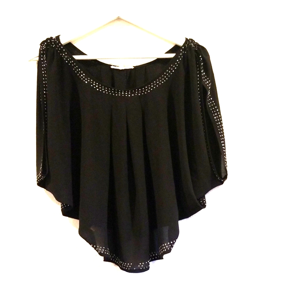 Women Size M Open Shoulder Black Holiday Top